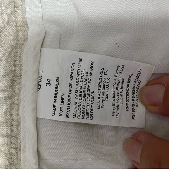 Perry Ellis Men’s Cream Colored Button Fly 100% Linen Pants.  34 X 30. - Picture 7 of 8